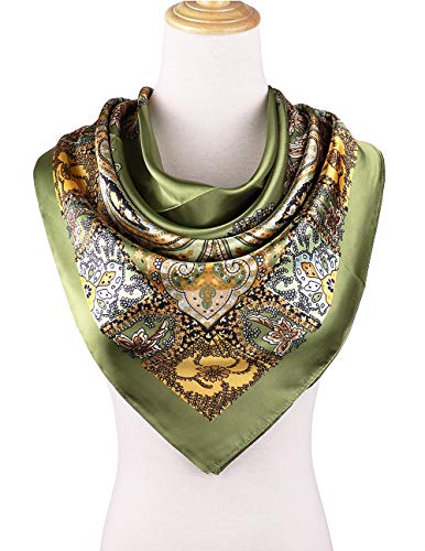vabovin Satin Head Scarf for Women Silk Like Hair Scarf, 35 x 35 in | Silk Feel Fabric, Hair Wrap for Sleeping, Headscarf and Neck Scarf, Square Bandana Style, Fashion Accessory - color: 040 Olive Green Cashew