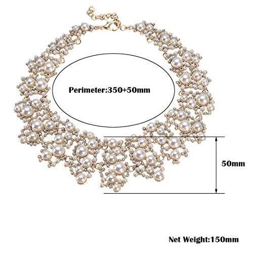 Jerollin Crystal Rhinestone/Pearl Statement Chain Necklace, Vintage Choker Bib Pendant Necklace Bohemian Bling Tassel Collar Statement Necklace for Evening Party - color: White