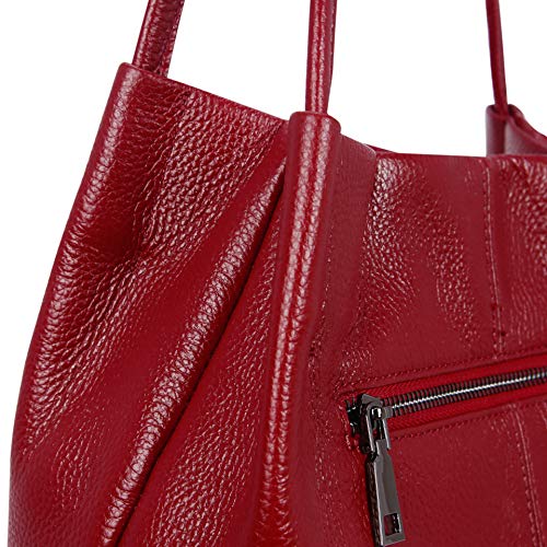 Iswee Genuine Leather Tote Bucket Bags Hobo Shoulder Bags Purse and Handbags for Women Trendy - color: Wine-lichee
