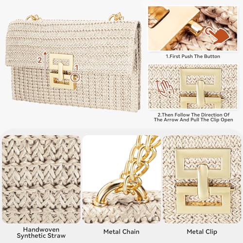 Gets Straw Clutch Purse for Women, Woven Beach Bag Summer Corssbody Purse Small Rattan Shoulder Bag for Travel | Hand-woven - color: Beige2