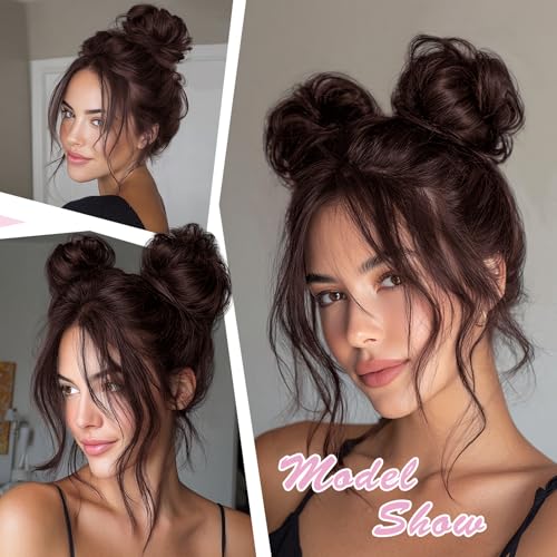 Messy Buns Hair Pieces 100% Human Hair Chignons Scrunchie Elastic Rubber Band Messy Bun Hair Piece Stretchy Fluffy Donut Updo Bun Wig Smooth Hair Bun Extensions for Women Natural Dark Brown - color: Natural Dark Brown