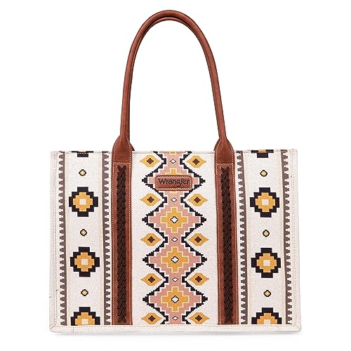 Wrangler Aztec Tote Bag for Women Boho Shoulder Purses and Handbags - color: Angel White