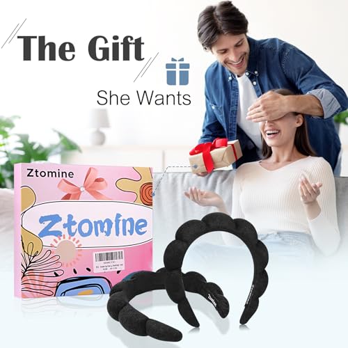 Ztomine Spa Headbands for Washing Face or Facial, Set of 2 Skincare, Terry Cloth Headband Combo Pack - Puffy Makeup Headbands for Face Washing, Mask, Skin Treatment - color: Black