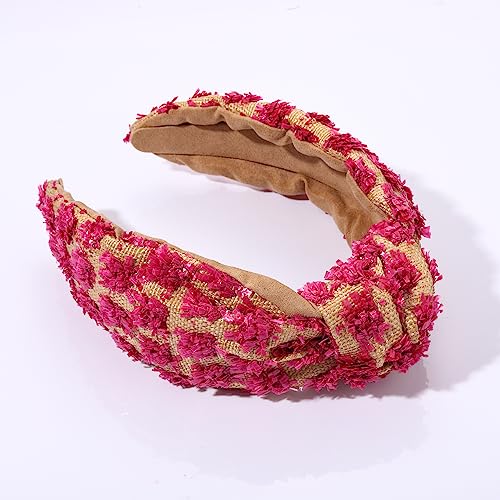 ZITULRY Raffia Knotted Headbands for Women Boho Straw Wide Top Knot Hairband Statement Rattan Woven Pom Pom Hair Hoop Summer Beach Holiday Party Hair Accessories for Girls Ladies Gifts - color: Raffia Hairband Rose Red