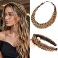 2PCs Braided Headband with teeth Handmade Messy Wide Synthetic Hair Elastic Stretch Fluffy Hairpiece for Brides (Dirty Blonde) - color: Dirty Blonde