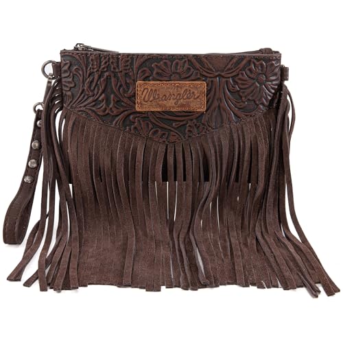 Wrangler Crossbody Small Purse for Women Wristlet Fringe Bag Western Purse - color: Angel Coffee
