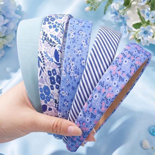 obeoby Blue Headbands, Stripe Head Band for Nautical and Preppy Style Outfits, Non Slip Summer Headband for Girls Women Trendy Hair Accessories (5Pcs) - color: Blue series