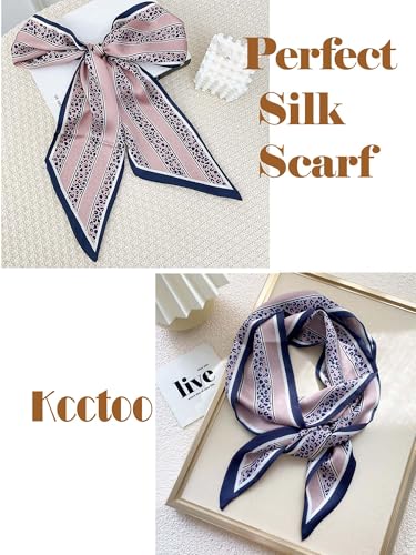 kcctoo 59" Mulberry Silk Like Head Scarf Women's Fashion Square Neck Satin Scarfs for Bag Hair Scarves Gift 59 * 5.9” - color: B009-pink & Navy Leopard