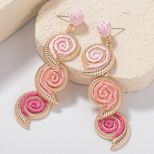 Boho Raffia Earrings Starfish Shell Seashell Dangle Drop Earrings Cute Statemnet Trendy Jewelry Summer Beach Outfits for Women - color: Pink, size: Seashell