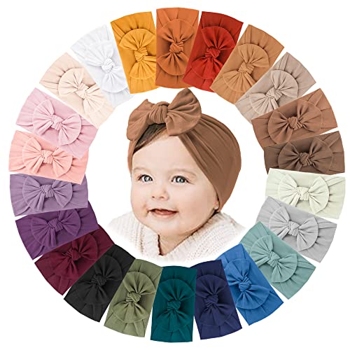 Jesries 22 PCS Baby Headbands Soft Nylon Hairbands with Bows Girls Hair Accessories for Newborn Infant Toddler Kids Handmade - color: Army Green