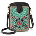 Women's Small Crossbody Cell Phone Bag, Boho Colorful Beaded Purse Wallet with Handmade Cute Patterns - color: Bead-blue