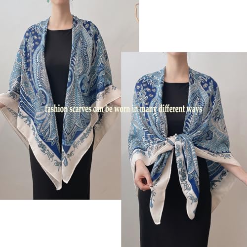K-Elewon Large Square Scarf 51" Cotton and Linen Hand feel Scarf Fashion Scarves Hair Wrapping Scarfs Neck Scarves for Women - color: H2304