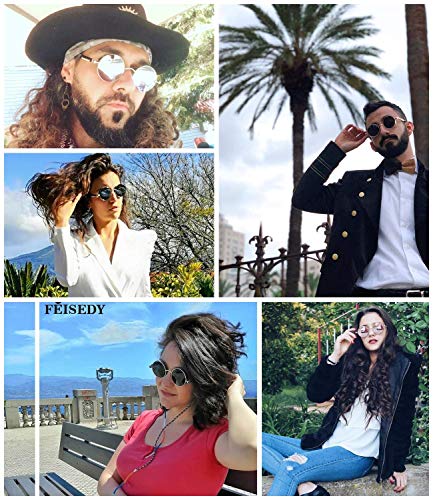 FEISEDY Retro Gothic Steampunk Sunglasses Round Metal Frame Punk Circle Inspired Shade Men B1857 - color: Silver/Silver