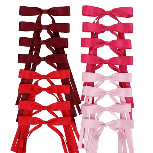 WORTL Hair Bows Clips Coquette Ribbon Bowknot with Long Tail Princess Hair Bows French Barrettes Hair Accessories for Women Girls 16PCS (Red, Rose red, Wine red, Pink) - color: Red, Rose red, Wine red, Pink