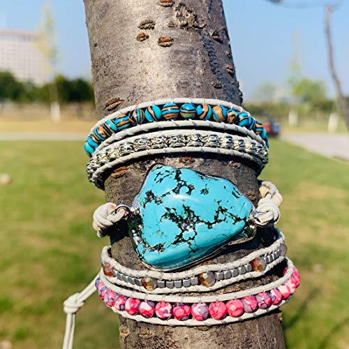YGLINE Natural Stone Bracelet 5 Wraps Bracelet Handmade Blue Color Boho Bracelet for Women Bracelet - color: turquoise1