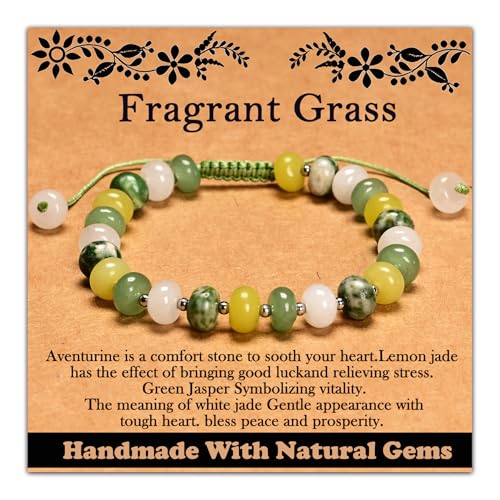 468Handmade Adjustable Natural Gemstone Crystal Bracelet Healing Power Energy Inspirational Gifts with Card for Unisex - color: 20-Fragrant Grass (Revere Nature), size: 5x8mm