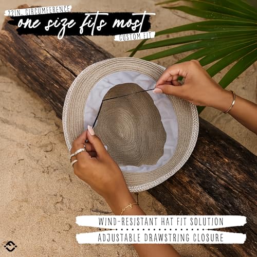 Funky Junque Straw Fedora Hats for Women - UPF 50+ Sun Hat, Short Brim Packable Beach Hat with Woven Pattern - color: Grey