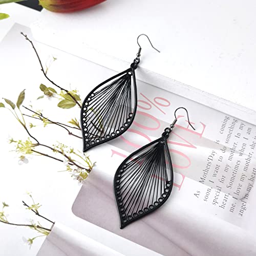 Earrings for Women Colorful Layered Leaf Earrings Bohemian Dangle Drop Tassel Silver Earrings Women Gifts - style: Black dangle earrings