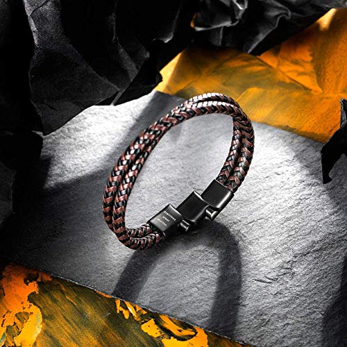 murtoo Mens Bracelet Leather Braided, Brown and Black Leather Bracelet for Men - color: Black-brown, size: 7.48"