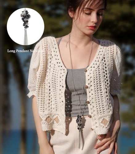 Noessla Boho Long Pendant Necklaces for Women Silver Tassel Long Necklace Sweater Chain Mothers Day Gifts Silver Costume Jewelry for Women - color: Black