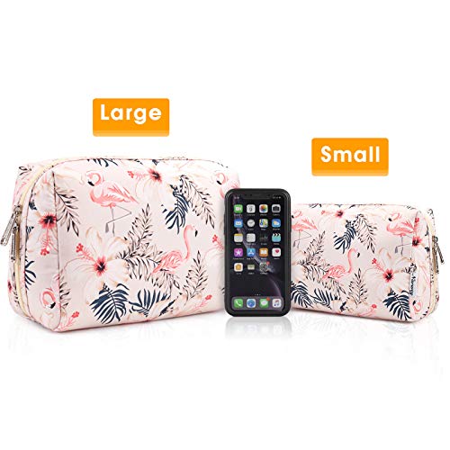 Narwey Cute Makeup Bag Travel Cosmetic Bag Organizer Toiletry Bag Make Up Bags with Compartments for Women Girls (Large, Beige Flamingo) - color: Beige Flamingo, style: Large