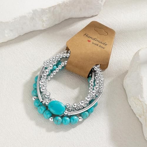 Long tiantian Western Turquoise Beaded Bracelet Set for Women Stackable Cowgirl Bracelets Boho Concho Jewelry Country Concert Rodeo Outfit Accessories Gifts - color: C1:Western Bracelets