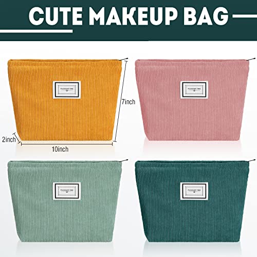 Sanwuta 4 Pack Velvet Makeup Bag Cosmetic Bag for Women Large Capacity Corduroy Pouch Zipper Canvas Travel Toiletry Purse Make up Organizer Case Accessories(Retro Color,Plaid) - color: Retro Color