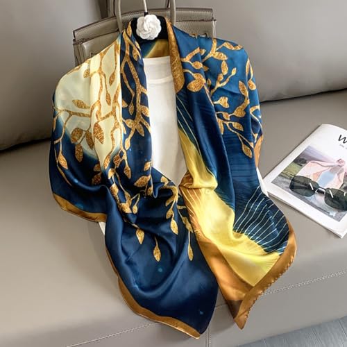 K-Elewon Large Square Scarf 43" Silk Scarf Fashion Scarves Silk Feeling Hair Wrapping Scarfs Night Sleeping Headscarf - color: Vb12