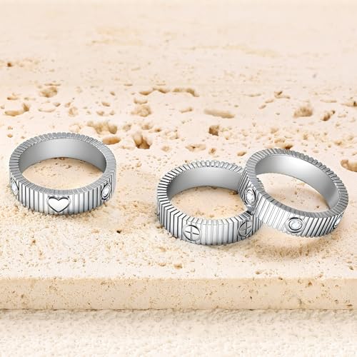 PDWZNBA Mothers Day Gifts for Mom Linear Stripe Textured Ring | 14K Gold-Plated Stainless Steel Promise & Friendship Ring, Wedding Band, Birthday Gifts for Women - color: CSilver, size: 11