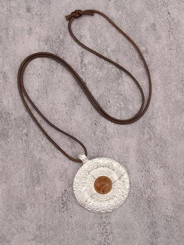 Jeilwiy Leather Necklace for Women Funky Necklace Choker String Cord Necklace with Pendant Boho Style Jewelry - style: Silver Round Pendant Necklace