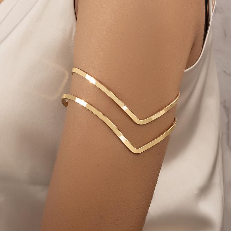 Gold Arm Cuff for Women,Arm Cuff Upper Arm Bracelet Jewelry Minimalist Armband ArmCuffs Bangle Bracelets Summer Beach Accessories - color: D