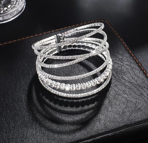 Rhinestone Bracelet for Women MultiLayer Crystal Cuff Bracelet Strand Layered Bracelet - color: Silver 1