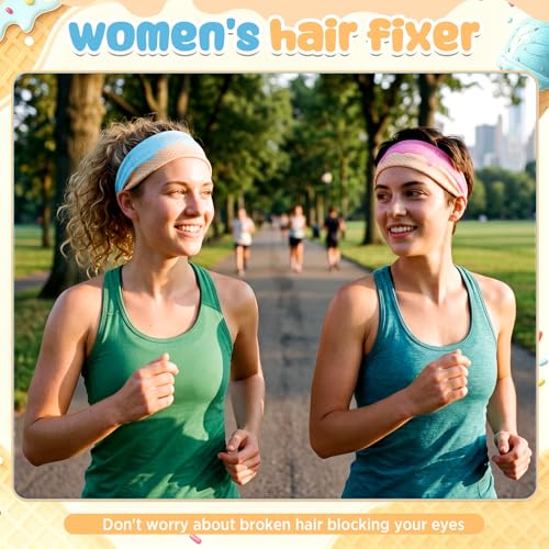 18 Pcs Sports Sweatbands for Men Women Camo Headbands Workout Non Slip Headbands Breathable Head Band Fitness Stretchy Unisex Hairband for Yoga Running Cycling Ball - color: Ice Cream