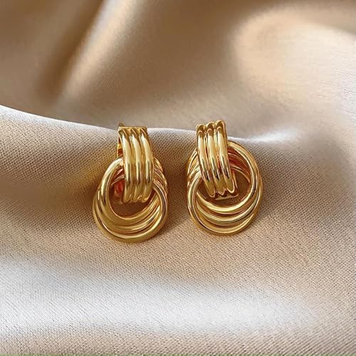 Chunky Gold Knot Earrings Geometric Drop Dangle Earrings Long Twisted Earrings Statement Earring Jewelry for Women