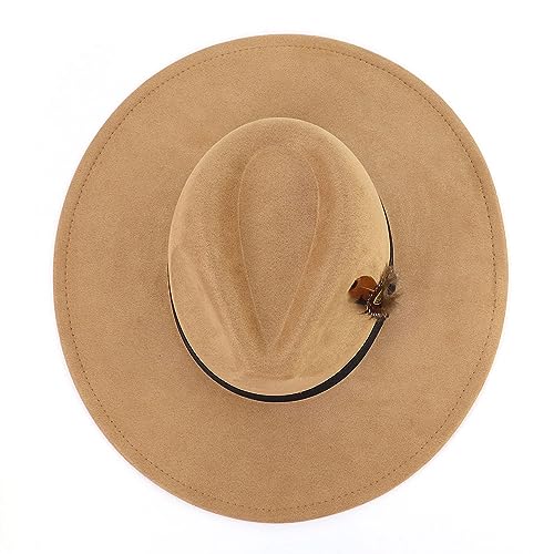 LIDHAY Big Wide Brim Fedora Hats for Women Men Western Suede Hat Panama Hat Outdoor Hats - color: Camel