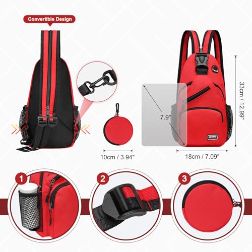 Convertible Sling Bag with Coin Pocket, 7.9" Tablet Crossbody Mini Backpack with Headphone Jack Casual Pack for Women Men Travel, Red - color: Red, size: Small