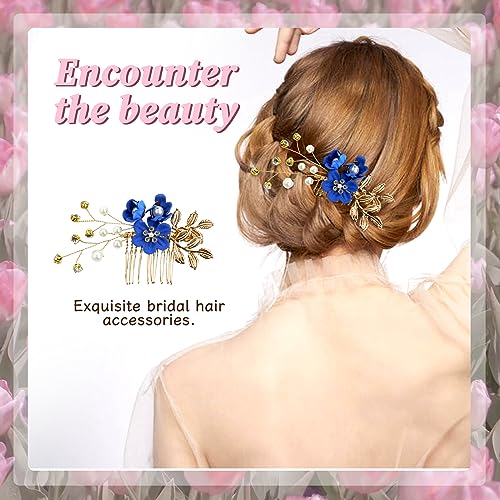 inSowni 20 Pack Classic White Dusty Pink Blue Flower Bridal Wedding Hair Side Combs+U-shaped Flower Hair Pins+Twist Spiral Pearl Hair Pins Pieces Headpieces Accessories for Brides Bridesmaids Women - color: Royal Blue