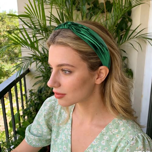 YISSION Metallic Green Knotted Headband for Women, Wide Twist Shiny Fabric Hairband, Fashion Hair Accessory for Everyday Wear, Parties, and Travel - color: Green