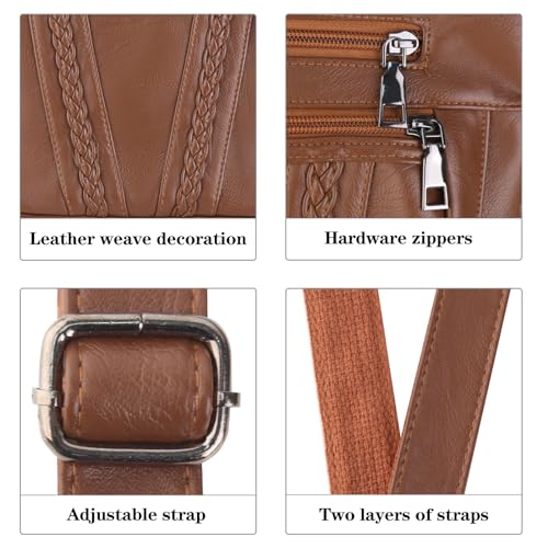 ELDA Crossbody Bags For Women Pocketbooks Soft PU Leather Purses and Handbags Multi Pocket Shoulder Bag - color: Brown