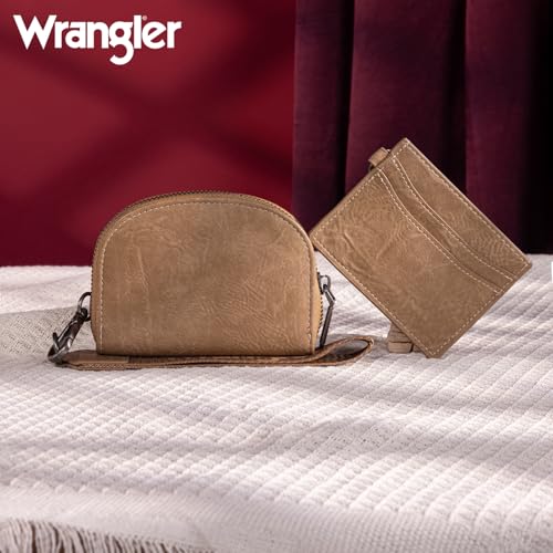 Wrangler KeyChain Wallet Wristlet Wallets for Women Dual Pouch Wristlet with Zipper Womens Credit Card Holder Wallet - color: A-Khaki