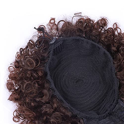 Drawstring Ponytail with Bangs - Afro Puff Extensions for Women, Short Curly Clip in Wrap Updo Hairpiece (2-33#) - color: 2-33#