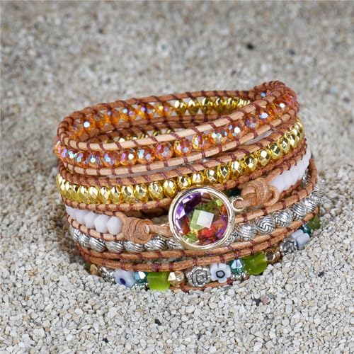 YGLINE Natural Stone Beaded Healing Wax String 5 Wraps Bracelets - color: liuli