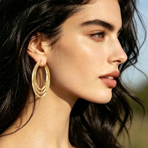 Parmuz 925 Sterling Silver Earrings Hoops for Women Ladies Simple Lightweight Twisted Medium Hoop Earrings With Cubic Zirconia Hypoallergenic Jewelry for Her - color: Gold 4