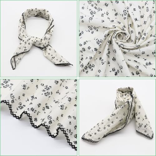 Large Cotton Bandanas for Women, 27 x 27 inch Hair Neck Scarf, Headband Square Scarf - color: Little Black Flowers in White