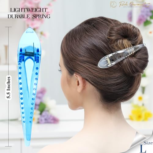 RC ROCHE 6 Pcs Duck Bill Alligator Hair Clips for Women Sectioning Flat Claw Long Thick Hair Inner Teeth Curved Styling Jaw Strong Secure Grip Salon, Large Transparent Multicolor - color: (Large) Transparent