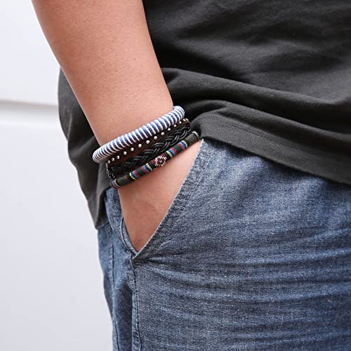 HZMAN Wrap Bracelets Men Women, Hemp Cords Wood Beads Ethnic Tribal Bracelets, Leather Wristbands - style: Blue Hemp Rope
