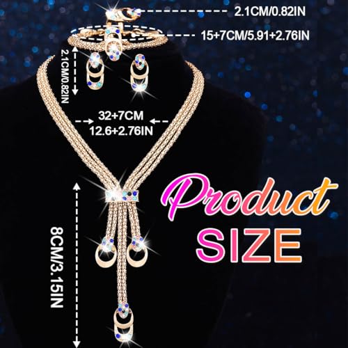 CLOACE Gold Necklace Set Colorful Necklaces and Bracelet Bridal Prom Wedding Jewelry Sets for Women