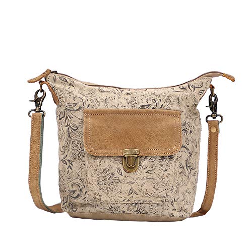 Myra Bag Floral Purses for Women - Genuine Leather and Canvas Floral Purse with Flower Print, Flower Handbags for Women - style: Doyen Shoulder Bag