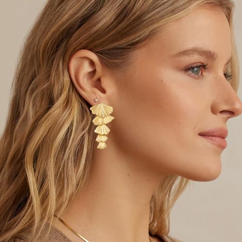 Gold/Silver Shell Dangle Earrings for Women Seashell Drop Dangle Earrings Ocean Beach Earrings Summer Jewelry - color: 14 Gold Plated