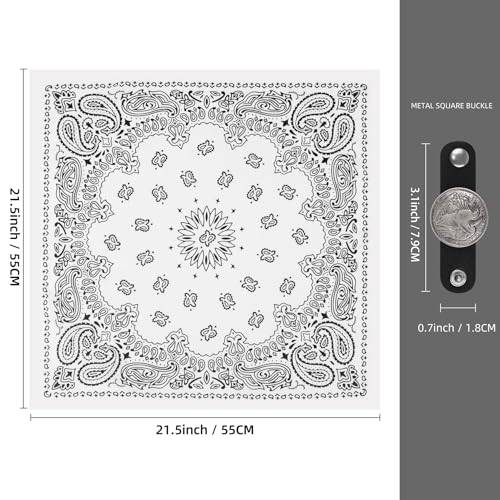 Western Bandana Scarf With Vintage Coin Buckle, Paisley Pattern Neck Scarf for Men Pocket Square Cowboy Scarves - color: White